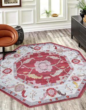 Red 6' x 6' Paragon Octagon Area Rug 100% Polypropylene Colorful Vivid Boho Style Modern Carpet for Unique Interiors for Sale at Rug Engine