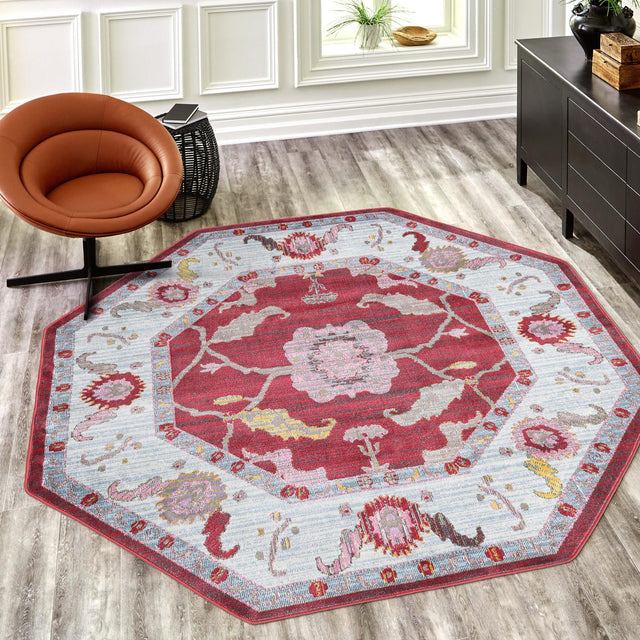 Red 8' 2 x 8' 2 Paragon Octagon Area Rug 100% Polypropylene Colorful Vivid Boho Style Modern Carpet for Unique Interiors for Sale at Rug Engine