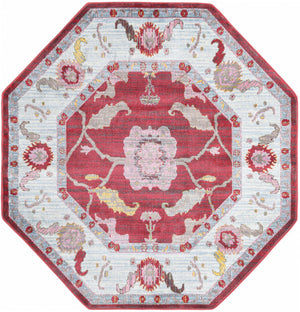 Red 6' x 6' Paragon Octagon Area Rug 100% Polypropylene Colorful Vivid Boho Style Modern Carpet for Unique Interiors for Sale at Rug Engine