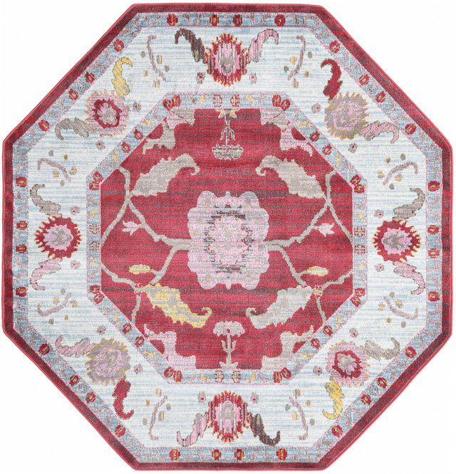 Red 6' x 6' Paragon Octagon Area Rug 100% Polypropylene Colorful Vivid Boho Style Modern Carpet for Unique Interiors for Sale at Rug Engine