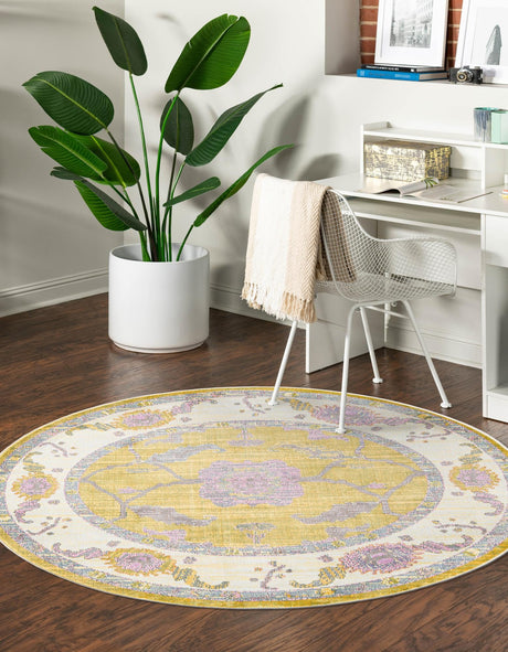 Green 5' 5 x 5' 5 Paragon Round Area Rug 100% Polypropylene Colorful Vivid Boho Style Modern Carpet for Unique Interiors for Sale at Rug Engine