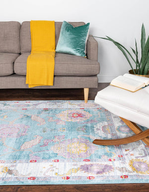 Aqua and Blue 9' x 12' Paragon Rectangle Area Rug 100% Polypropylene Colorful Vivid Boho Style Modern Carpet for Unique Interiors for Sale at Rug Engine