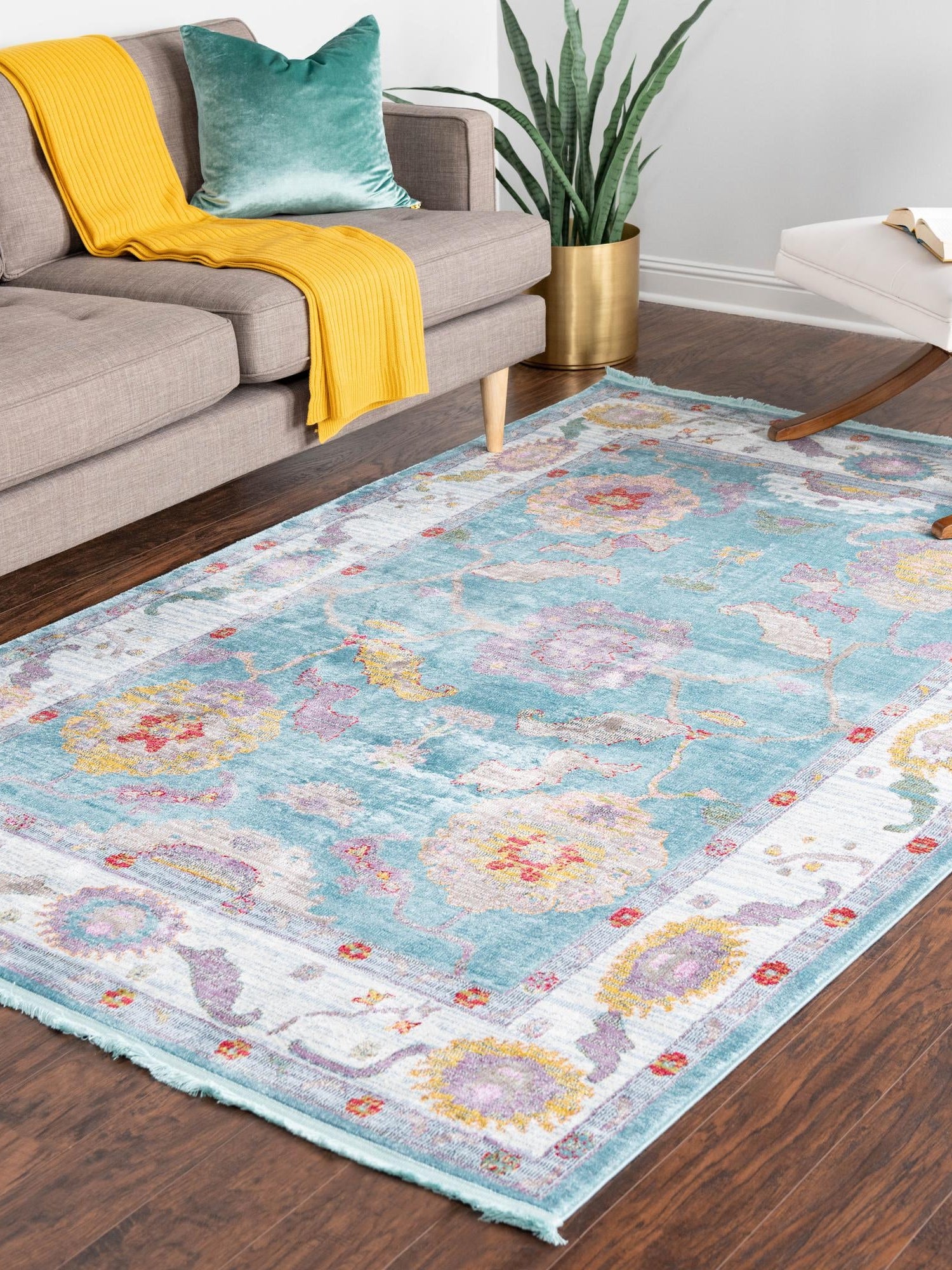 Aqua and Blue 4' 3 x 6' Paragon Rectangle Area Rug 100% Polypropylene Colorful Vivid Boho Style Modern Carpet for Unique Interiors for Sale at Rug Engine