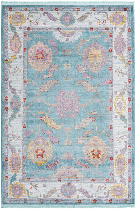 Aqua and Blue 5' 5 x 8' Paragon Rectangle Area Rug 100% Polypropylene Colorful Vivid Boho Style Modern Carpet for Unique Interiors for Sale at Rug Engine