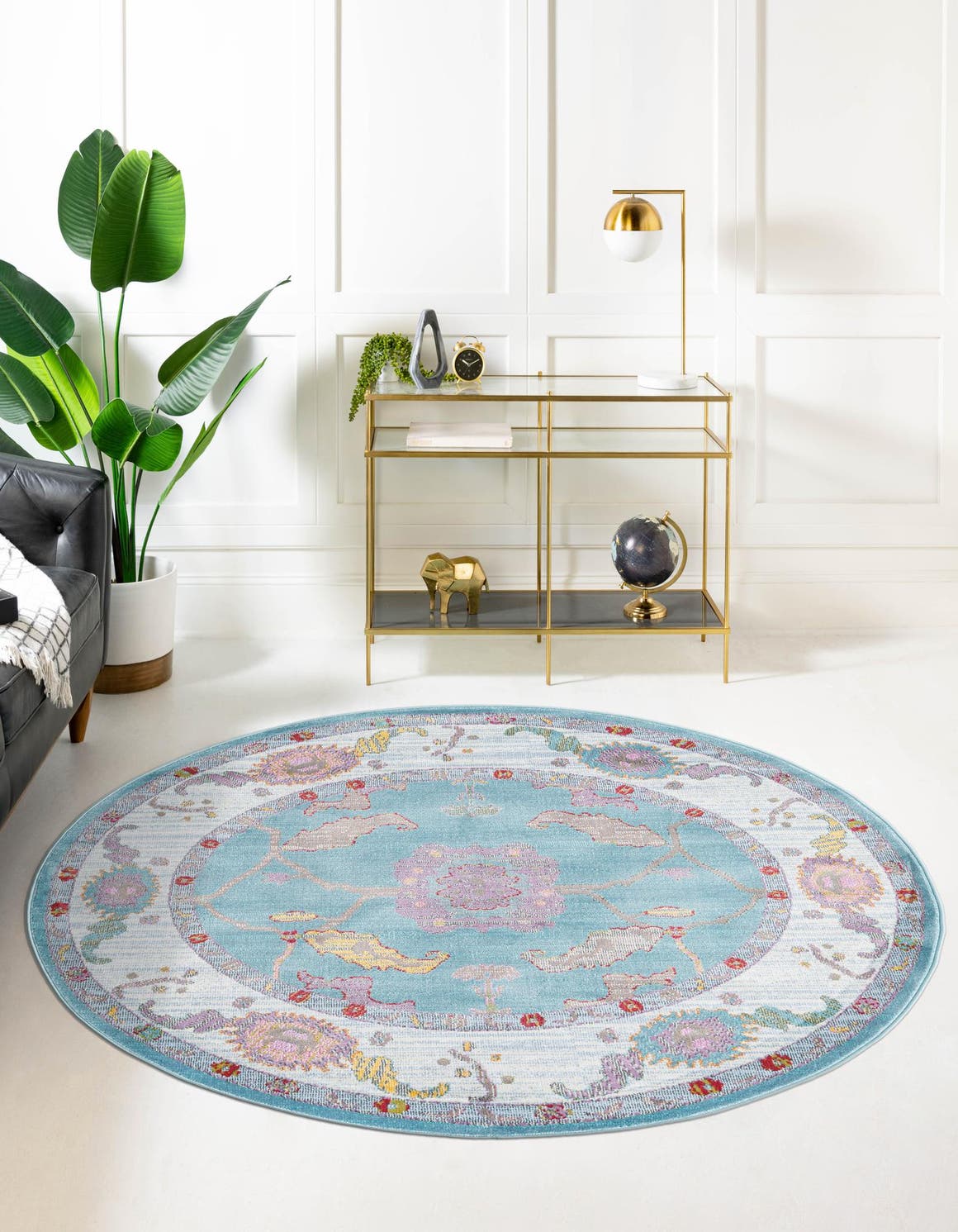 Aqua and Blue 3' 3 x 3' 3 Paragon Round Area Rug 100% Polypropylene Colorful Vivid Boho Style Modern Carpet for Unique Interiors for Sale at Rug Engine