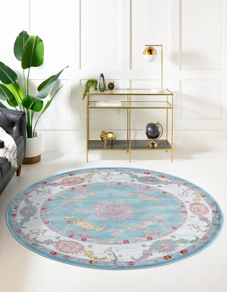 Aqua and Blue 3' 3 x 3' 3 Paragon Round Area Rug 100% Polypropylene Colorful Vivid Boho Style Modern Carpet for Unique Interiors for Sale at Rug Engine