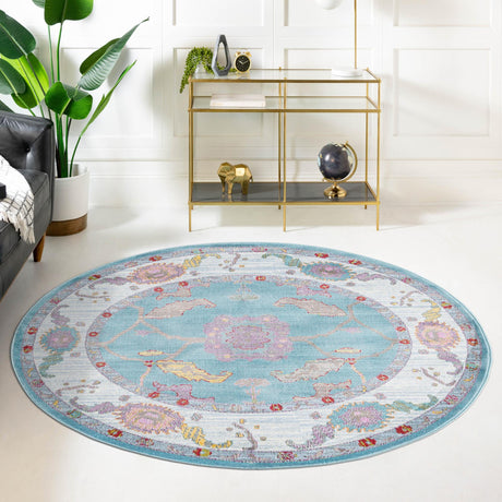 Aqua and Blue 8' 2 x 8' 2 Paragon Round Area Rug 100% Polypropylene Colorful Vivid Boho Style Modern Carpet for Unique Interiors for Sale at Rug Engine