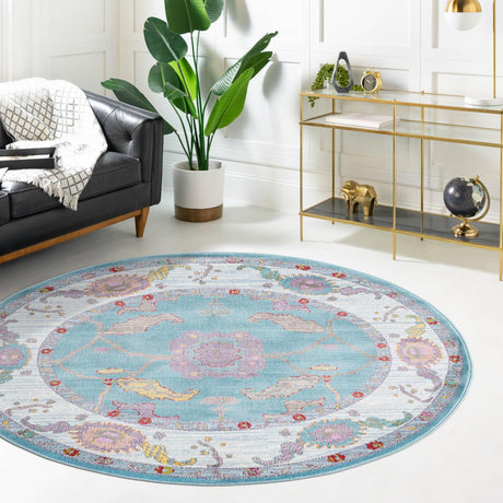 Aqua and Blue 8' 2 x 8' 2 Paragon Round Area Rug 100% Polypropylene Colorful Vivid Boho Style Modern Carpet for Unique Interiors for Sale at Rug Engine