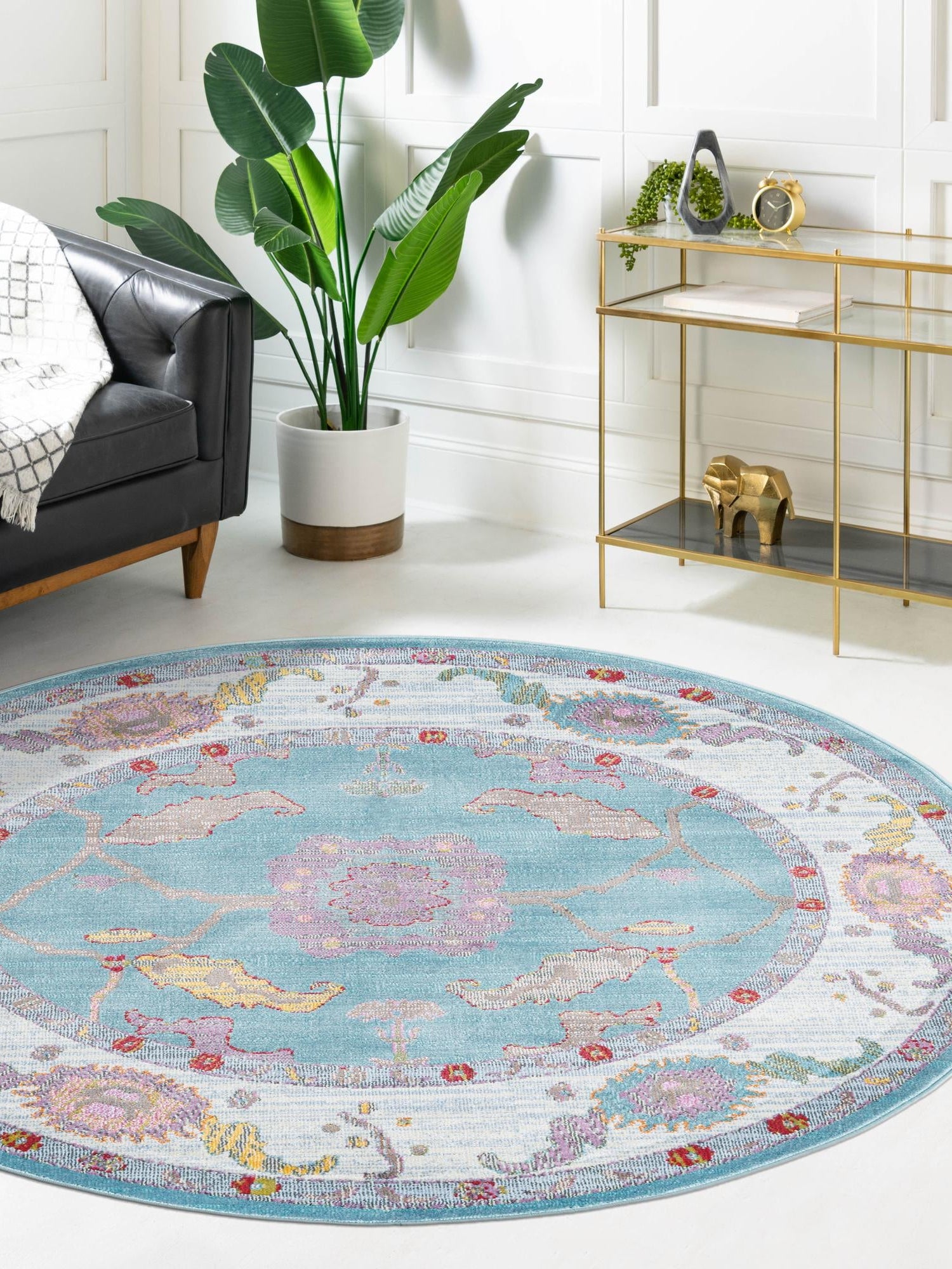 Aqua and Blue 3' 3 x 3' 3 Paragon Round Area Rug 100% Polypropylene Colorful Vivid Boho Style Modern Carpet for Unique Interiors for Sale at Rug Engine