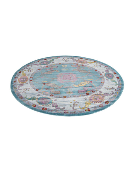 Aqua and Blue 8' 2 x 8' 2 Paragon Round Area Rug 100% Polypropylene Colorful Vivid Boho Style Modern Carpet for Unique Interiors for Sale at Rug Engine
