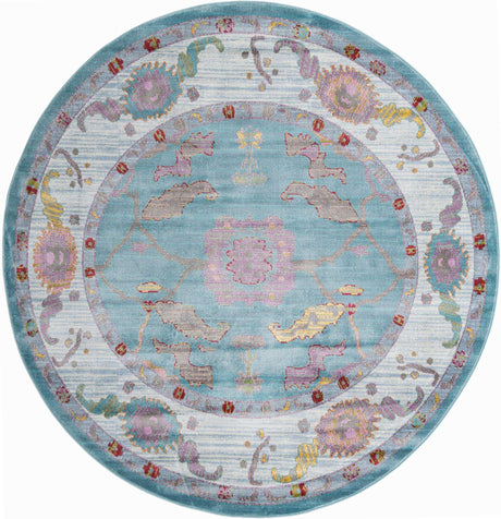 Aqua and Blue 8' 2 x 8' 2 Paragon Round Area Rug 100% Polypropylene Colorful Vivid Boho Style Modern Carpet for Unique Interiors for Sale at Rug Engine