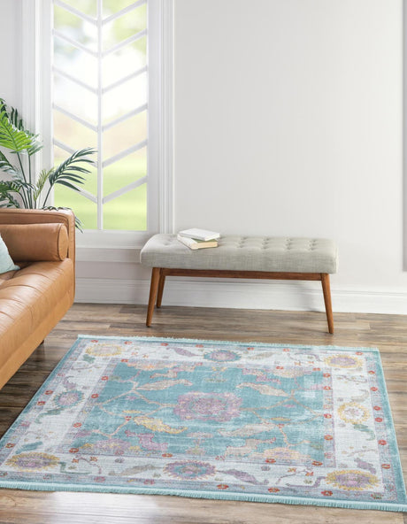 Aqua and Blue 5' 5 x 5' 5 Paragon Square Area Rug 100% Polypropylene Colorful Vivid Boho Style Modern Carpet for Unique Interiors for Sale at Rug Engine