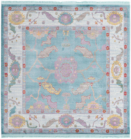 Aqua and Blue 5' 5 x 5' 5 Paragon Square Area Rug 100% Polypropylene Colorful Vivid Boho Style Modern Carpet for Unique Interiors for Sale at Rug Engine