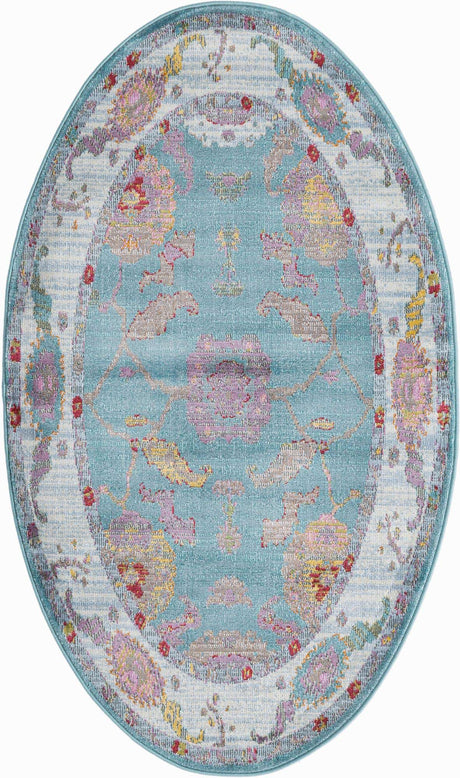 Aqua and Blue 3' 3 x 5' 3 Paragon Oval Area Rug 100% Polypropylene Colorful Vivid Boho Style Modern Carpet for Unique Interiors for Sale at Rug Engine