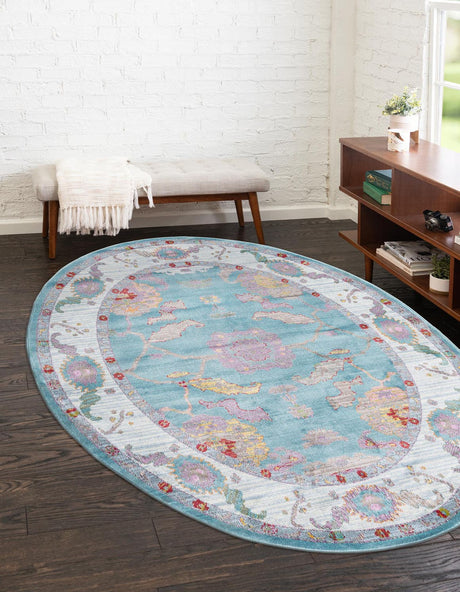 Aqua and Blue 3' 3 x 5' 3 Paragon Oval Area Rug 100% Polypropylene Colorful Vivid Boho Style Modern Carpet for Unique Interiors for Sale at Rug Engine