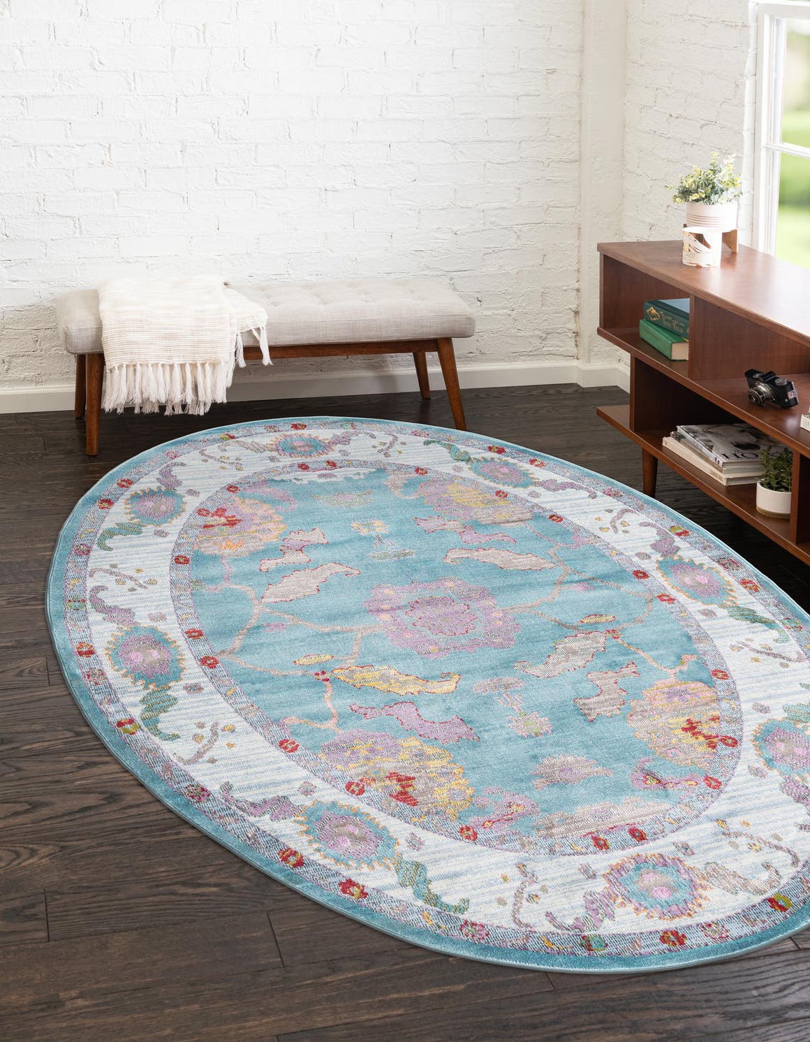 Aqua and Blue 8' 2 x 10' Paragon Oval Area Rug 100% Polypropylene Colorful Vivid Boho Style Modern Carpet for Unique Interiors for Sale at Rug Engine