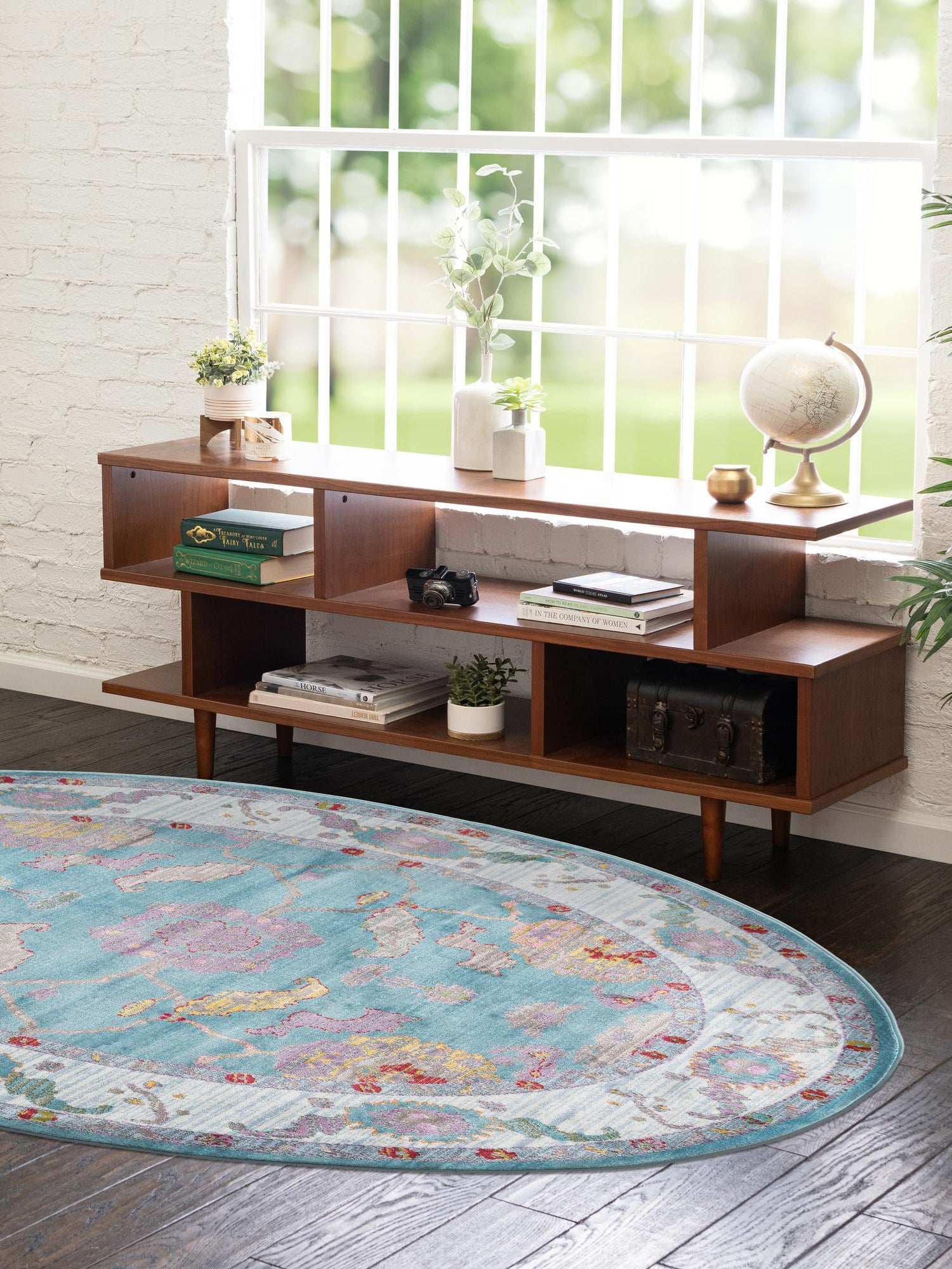 Aqua and Blue 8' 2 x 10' Paragon Oval Area Rug 100% Polypropylene Colorful Vivid Boho Style Modern Carpet for Unique Interiors for Sale at Rug Engine