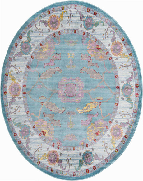 Aqua and Blue 8' 2 x 10' Paragon Oval Area Rug 100% Polypropylene Colorful Vivid Boho Style Modern Carpet for Unique Interiors for Sale at Rug Engine