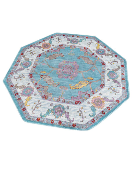 Aqua and Blue 6' x 6' Paragon Octagon Area Rug 100% Polypropylene Colorful Vivid Boho Style Modern Carpet for Unique Interiors for Sale at Rug Engine