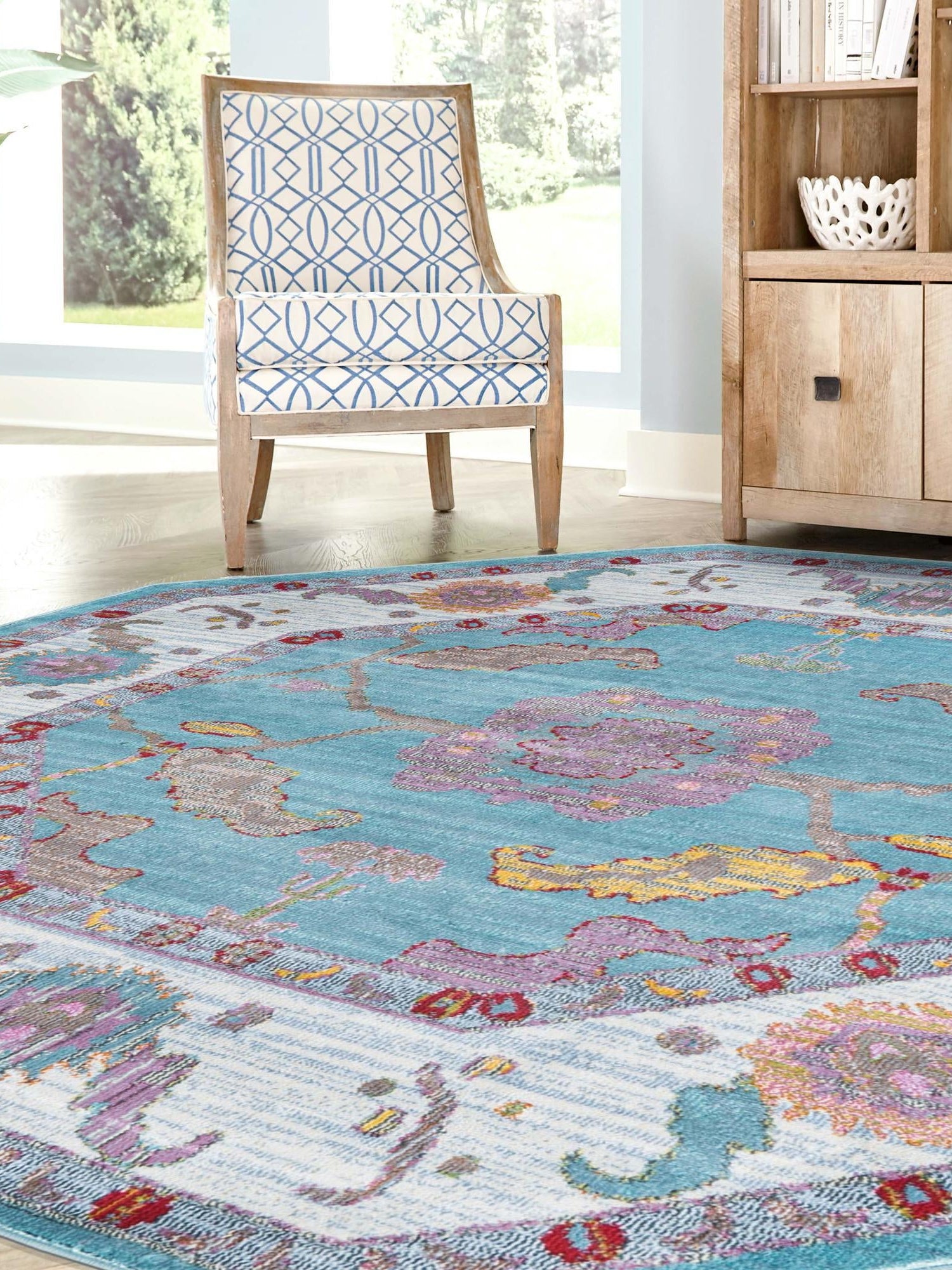 Aqua and Blue 8' 2 x 8' 2 Paragon Octagon Area Rug 100% Polypropylene Colorful Vivid Boho Style Modern Carpet for Unique Interiors for Sale at Rug Engine