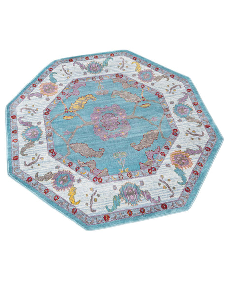 Aqua and Blue 6' x 6' Paragon Octagon Area Rug 100% Polypropylene Colorful Vivid Boho Style Modern Carpet for Unique Interiors for Sale at Rug Engine