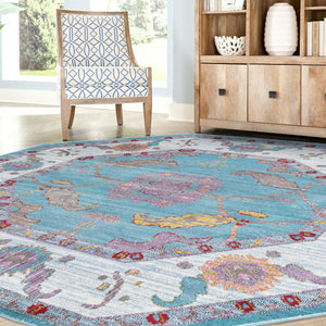 Aqua and Blue 4' x 4' Paragon Octagon Area Rug 100% Polypropylene Colorful Vivid Boho Style Modern Carpet for Unique Interiors for Sale at Rug Engine