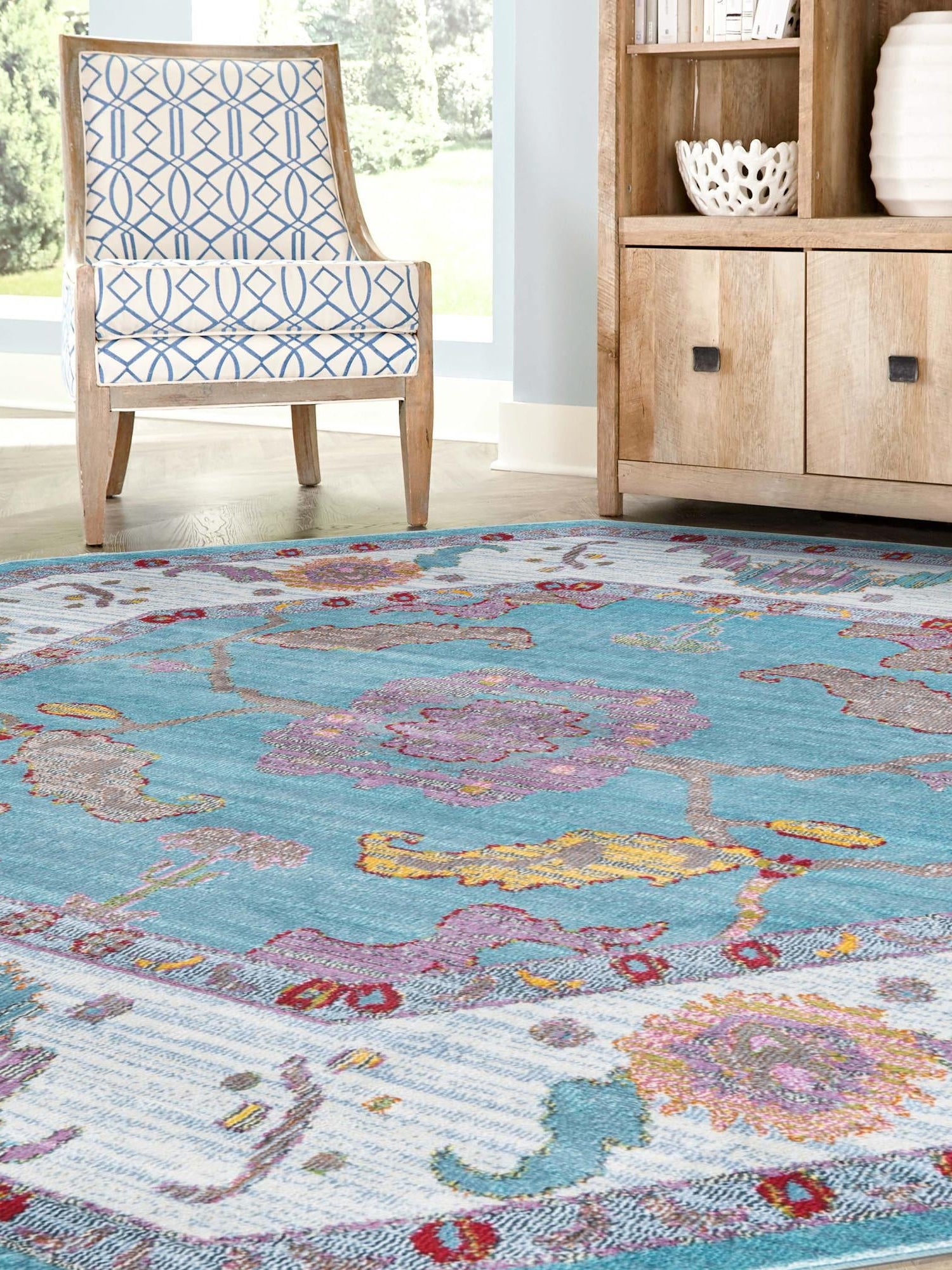 Aqua and Blue 6' x 6' Paragon Octagon Area Rug 100% Polypropylene Colorful Vivid Boho Style Modern Carpet for Unique Interiors for Sale at Rug Engine