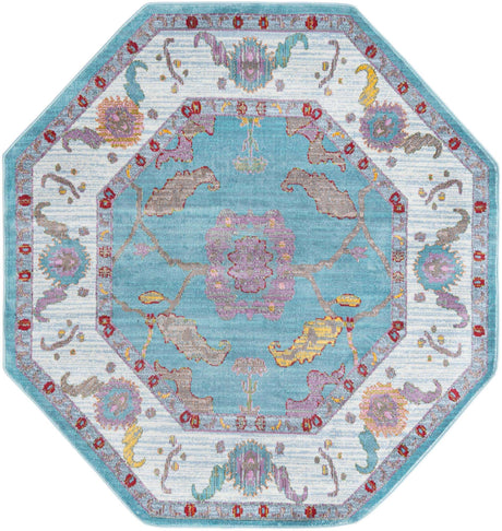 Aqua and Blue 6' x 6' Paragon Octagon Area Rug 100% Polypropylene Colorful Vivid Boho Style Modern Carpet for Unique Interiors for Sale at Rug Engine