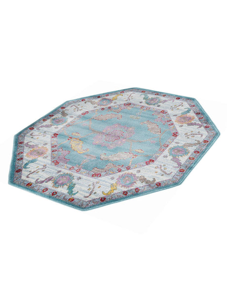 Aqua and Blue 4' x 4' Paragon Octagon Area Rug 100% Polypropylene Colorful Vivid Boho Style Modern Carpet for Unique Interiors for Sale at Rug Engine