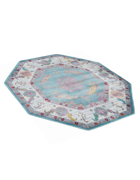 Aqua and Blue 4' x 4' Paragon Octagon Area Rug 100% Polypropylene Colorful Vivid Boho Style Modern Carpet for Unique Interiors for Sale at Rug Engine