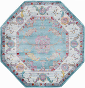 Aqua and Blue 4' x 4' Paragon Octagon Area Rug 100% Polypropylene Colorful Vivid Boho Style Modern Carpet for Unique Interiors for Sale at Rug Engine