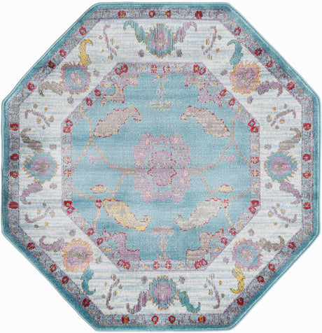Aqua and Blue 4' x 4' Paragon Octagon Area Rug 100% Polypropylene Colorful Vivid Boho Style Modern Carpet for Unique Interiors for Sale at Rug Engine