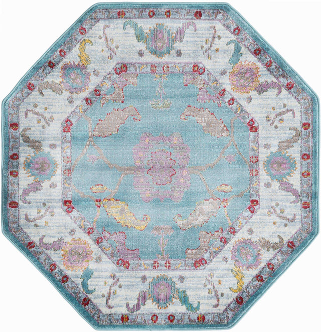Aqua and Blue 4' x 4' Paragon Octagon Area Rug 100% Polypropylene Colorful Vivid Boho Style Modern Carpet for Unique Interiors for Sale at Rug Engine