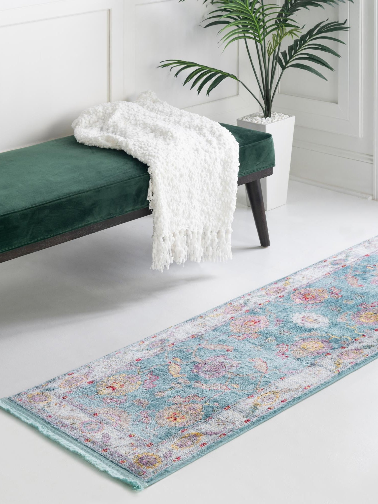 Aqua and Blue 2' 7 x 12' Paragon Runner Area Rug 100% Polypropylene Colorful Vivid Boho Style Modern Carpet for Unique Interiors for Sale at Rug Engine