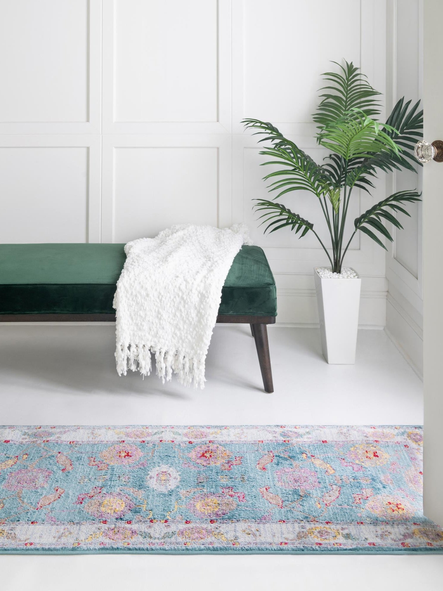 Aqua and Blue 2' 7 x 12' Paragon Runner Area Rug 100% Polypropylene Colorful Vivid Boho Style Modern Carpet for Unique Interiors for Sale at Rug Engine