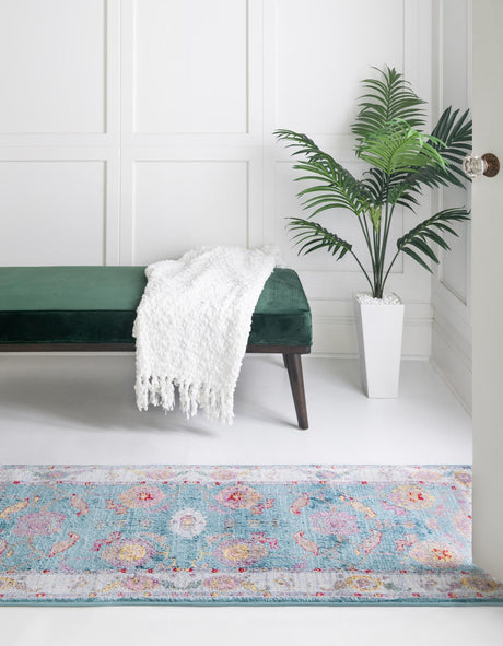 Aqua and Blue 2' 7 x 12' Paragon Runner Area Rug 100% Polypropylene Colorful Vivid Boho Style Modern Carpet for Unique Interiors for Sale at Rug Engine