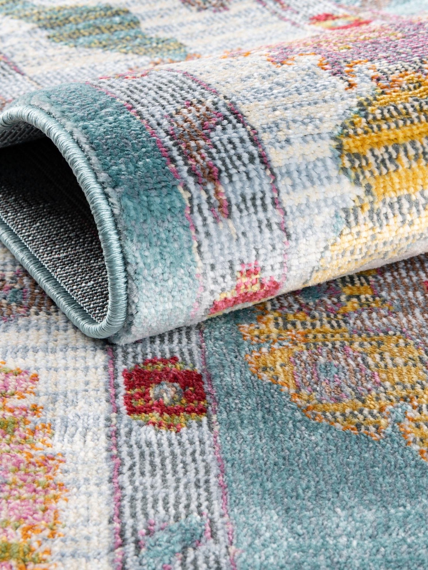 Aqua and Blue 2' 2 x 8' Paragon Runner Area Rug 100% Polypropylene Colorful Vivid Boho Style Modern Carpet for Unique Interiors for Sale at Rug Engine