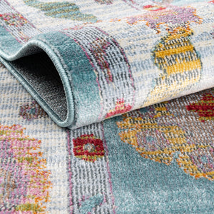 Aqua and Blue 2' 2 x 6' Paragon Runner Area Rug 100% Polypropylene Colorful Vivid Boho Style Modern Carpet for Unique Interiors for Sale at Rug Engine