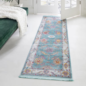 Aqua and Blue 2' 7 x 10' Paragon Runner Area Rug 100% Polypropylene Colorful Vivid Boho Style Modern Carpet for Unique Interiors for Sale at Rug Engine