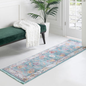 Aqua and Blue 2' 2 x 8' Paragon Runner Area Rug 100% Polypropylene Colorful Vivid Boho Style Modern Carpet for Unique Interiors for Sale at Rug Engine
