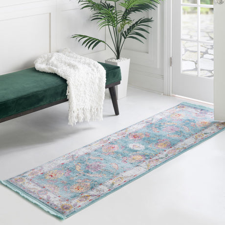 Aqua and Blue 2' 2 x 8' Paragon Runner Area Rug 100% Polypropylene Colorful Vivid Boho Style Modern Carpet for Unique Interiors for Sale at Rug Engine
