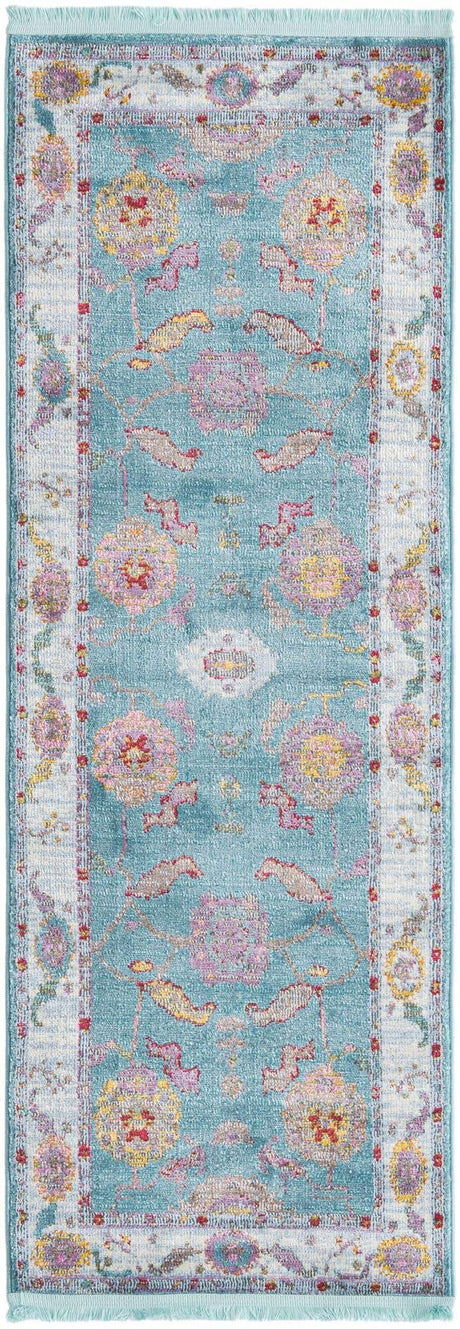 Aqua and Blue 2' 2 x 6' Paragon Runner Area Rug 100% Polypropylene Colorful Vivid Boho Style Modern Carpet for Unique Interiors for Sale at Rug Engine