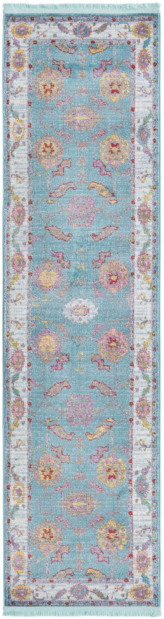 Aqua and Blue 2' 2 x 8' Paragon Runner Area Rug 100% Polypropylene Colorful Vivid Boho Style Modern Carpet for Unique Interiors for Sale at Rug Engine