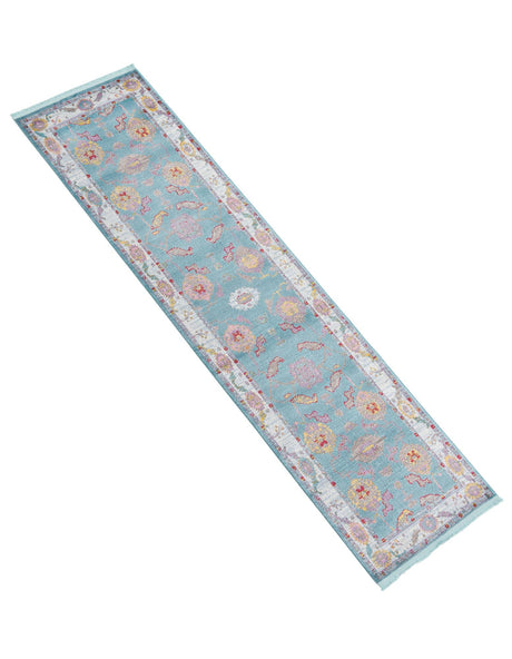 Aqua and Blue 2' 7 x 10' Paragon Runner Area Rug 100% Polypropylene Colorful Vivid Boho Style Modern Carpet for Unique Interiors for Sale at Rug Engine