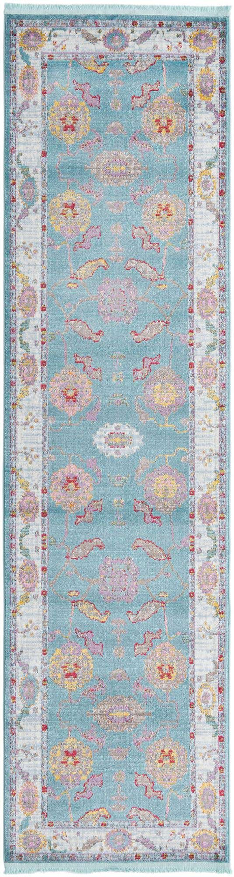 Aqua and Blue 2' 7 x 10' Paragon Runner Area Rug 100% Polypropylene Colorful Vivid Boho Style Modern Carpet for Unique Interiors for Sale at Rug Engine