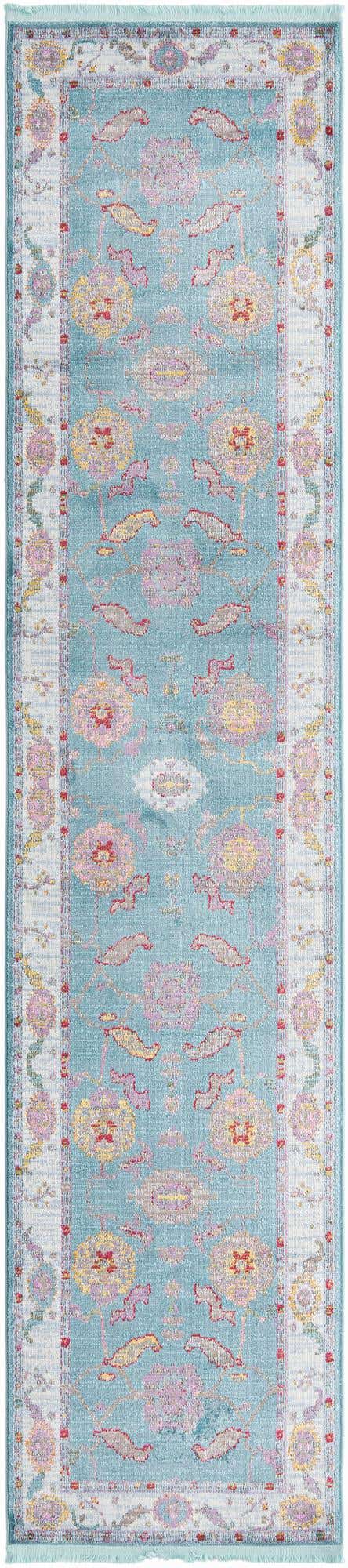 Aqua and Blue 2' 7 x 12' Paragon Runner Area Rug 100% Polypropylene Colorful Vivid Boho Style Modern Carpet for Unique Interiors for Sale at Rug Engine