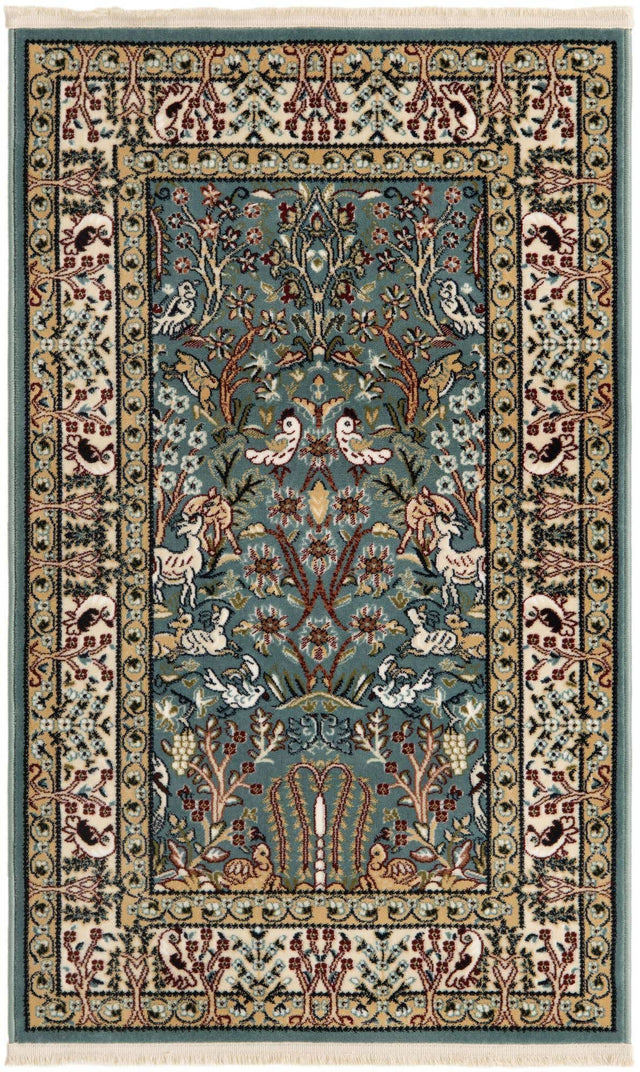 Blue 2' 7 x 4' 1 Narenj Rectangle Area Rug 85% Polypropylene & 15% Polyester Traditional Classic Carpet for Living, Dining, Bedrooms, Office for Sale at Rug Engine