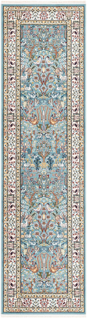 Blue 2' 7 x 9' Narenj Runner Area Rug 85% Polypropylene & 15% Polyester Traditional Classic Carpet for Living, Dining, Bedrooms, Office for Sale at Rug Engine