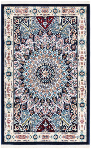 Navy Blue 2' 7 x 4' 1 Narenj Rectangle Area Rug 85% Polypropylene & 15% Polyester Traditional Classic Carpet for Living, Dining, Bedrooms, Office for Sale at Rug Engine