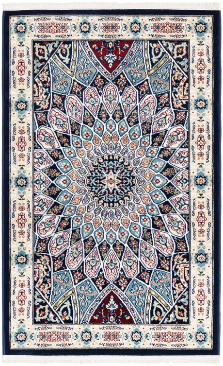 Navy Blue 2' 7 x 4' 1 Narenj Rectangle Area Rug 85% Polypropylene & 15% Polyester Traditional Classic Carpet for Living, Dining, Bedrooms, Office for Sale at Rug Engine